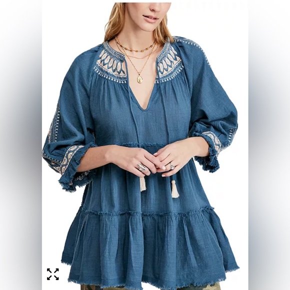 Free People Dresses & Skirts - Free People Blue Embroidered Mini Dress
